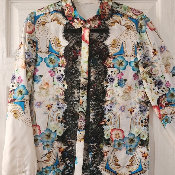 Roberto Cavalli Silk & Lace Button Up Collared Shirt Size 44 - Picture 3 of 10